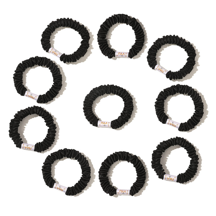 Hair Ties Silk Satin Scrunchies Small Mini Thin Elestics Ponytail Holder Hair Bands Skinny Scrunchy For Thick Curl Hair No Crease Hair Ties