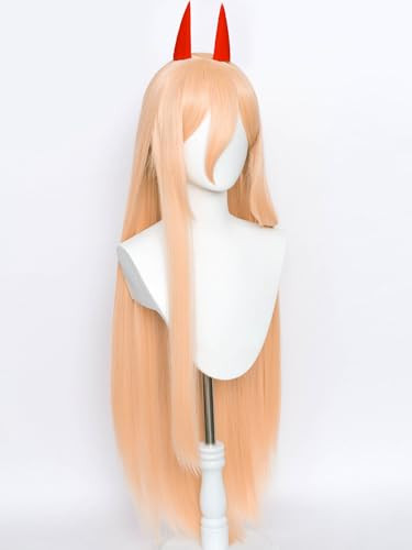 Power Cosplay Wig 39 Long Straight Anime Orange Wigs With Bangs Plus Horns