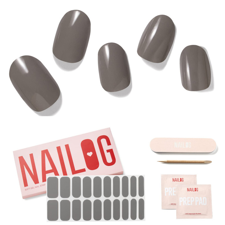 Nailog Semi Cured Gel Nail Strips 20Pcs Grey Gel Nail Stickers Kiss The Rain