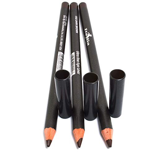 3 Pcs X Italia Deluxe 1002 Dark Brown Ultra Fine Eye Liner Pencil Eyeliner Set Plus Free Zipbag Full Size