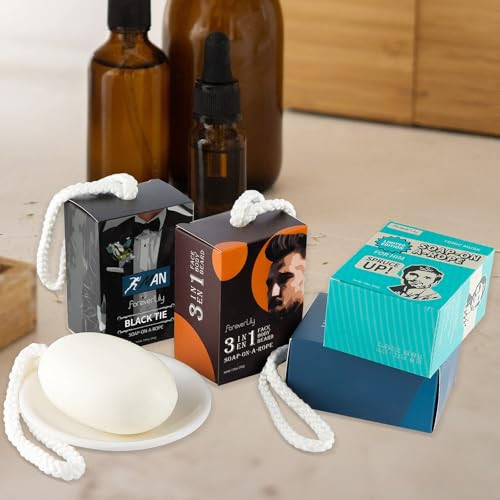 Foreverlily Natural Men Bar 4Pcs Soap On A Rope For Face Body And Hair