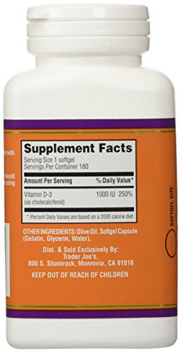 Trader Joe's Vitamin D-3 1000iu, 180softgels