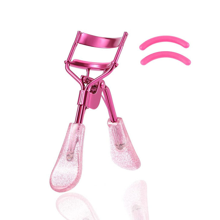 Uranian Eyelash Curlers Pink Lash Curler With 2 Silicone Refill Pads Glitter Handle Eye Lashes Curler Eyelashes Tool For Women And Girls