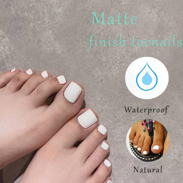 Outyua Solid Square Fake Toenails Matte Press On Toe Nails Short Acrylic False Toes Nails Cute Artificial Beach Full Cover Toenail White For