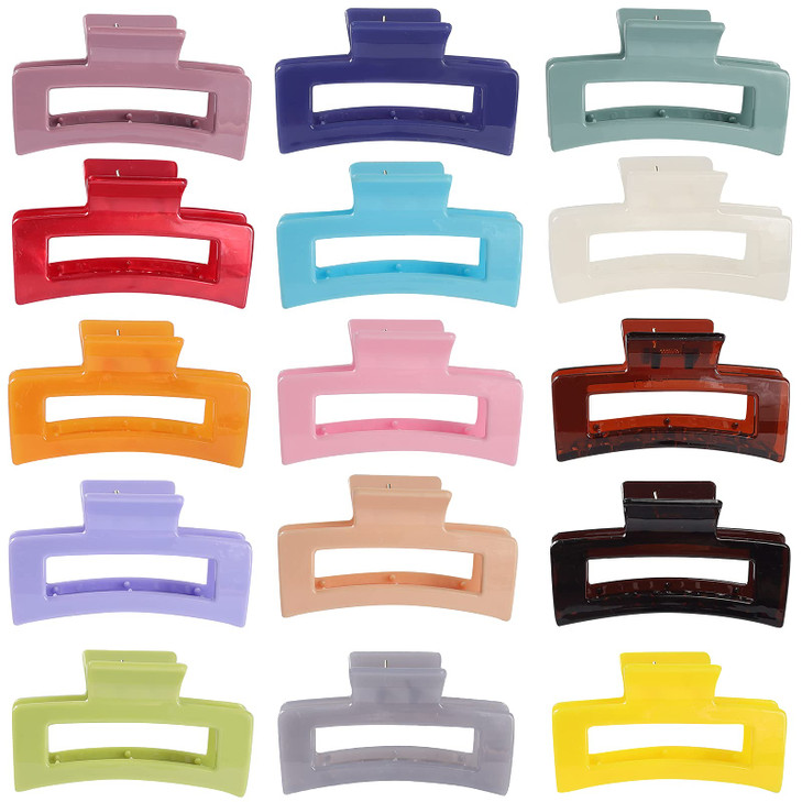 Ceciaoaime 15 Pack Rectangle Hair Claw Clips Solid Color Hair Clips Stylish Elegant Barrettes For All Hair Types For Women Non Slip Hair Jaw