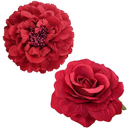 Large Floral Hair Clips 8 Pieces Set Includes 4Pcs Peony Flower Hair Clips And 4Pcs Rose Flower Hair Barrette Accessories For Flamenco