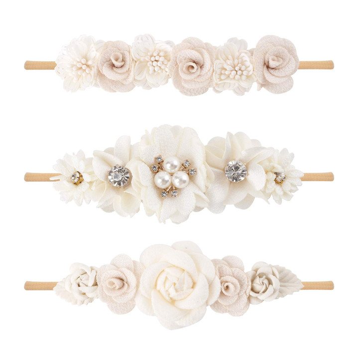 Cherrboll 3Pcs Baby Girl Headbands Flowers Super Soft And Stretchy Nylon Floral Hairbands For Newborn Toddler