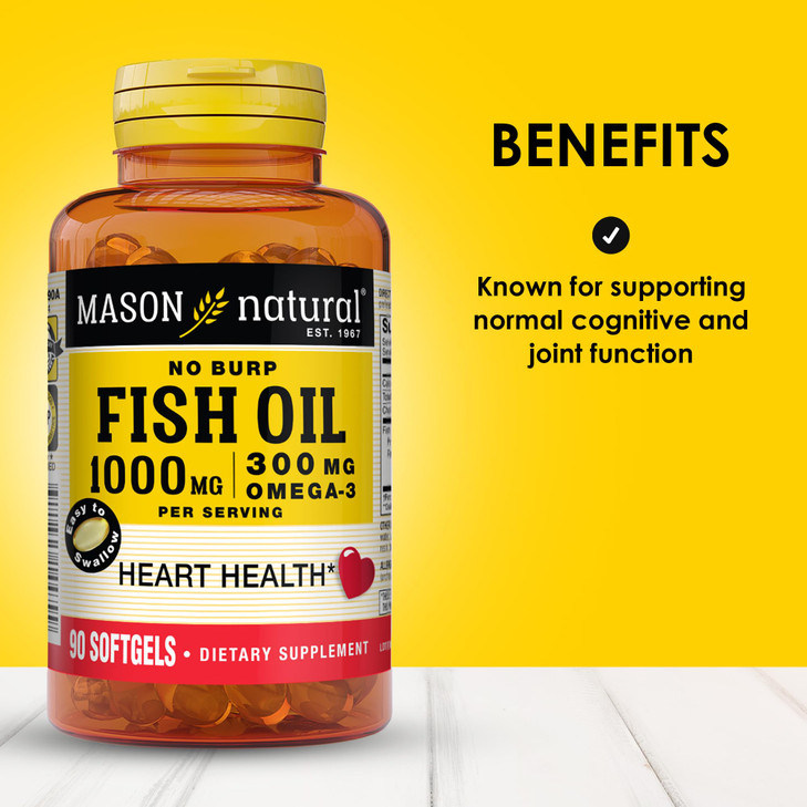 MASON NATURAL Omega 3 Fish Oil, 45,Day Supply, 1000mg with EPA and DHA for Joint Support, 90 Softgels (Pack of 1)