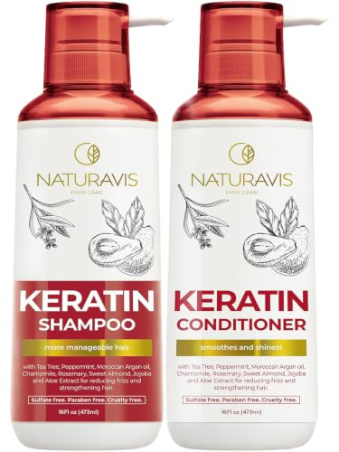Naturavis Keratin Shampoo And Conditioner Set Sulfate Free All Hair Types Women And Men 16.9 Fl Oz Pack Of 2