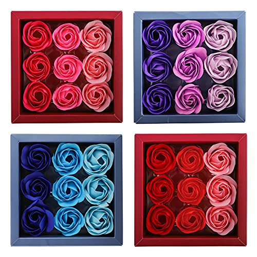Hedume 4 Boxes Floral Scented Bath Soap Rose Flower Petals 36 Pcs Total Plant Essential Oil Rose Soap Petals In Gift Box For Anniversary