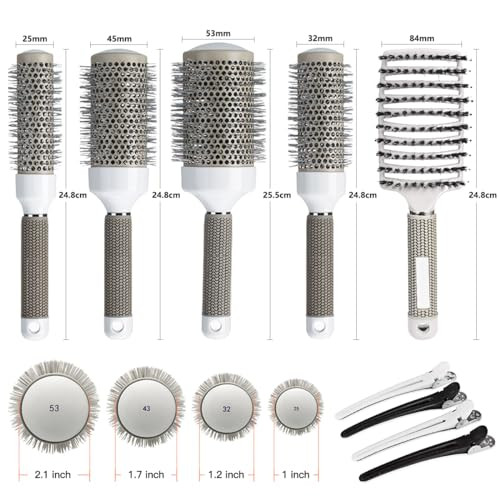 Aozzy Round Brush Set For Blow Drying And Boar Bristle Detangling Hair Brush