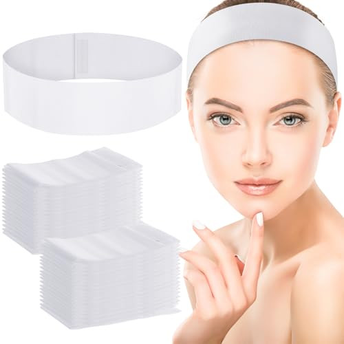 Willbond 200 Pieces Disposable Spa Headbands Stretch Non Woven White