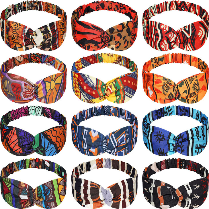 12 Pcs Boho Twist Knot Headbands African Print Hair Accessories For Women
