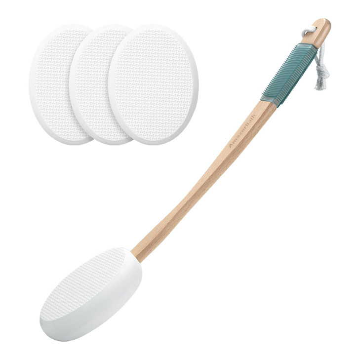 Amazerbath Lotion Applicator For Back Feet 4 Replacement Pads With 17 Curved Handle Back Sunscreen Applicator For Kids Elderly Women Apply