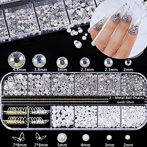 Nafigo 3D Acrylic Butterfly Flowers Bear Nail Charms Art 3D Ab Crystal Rhinestones Multi Shapes Pearl Gold Metal Art Decal Jewelry