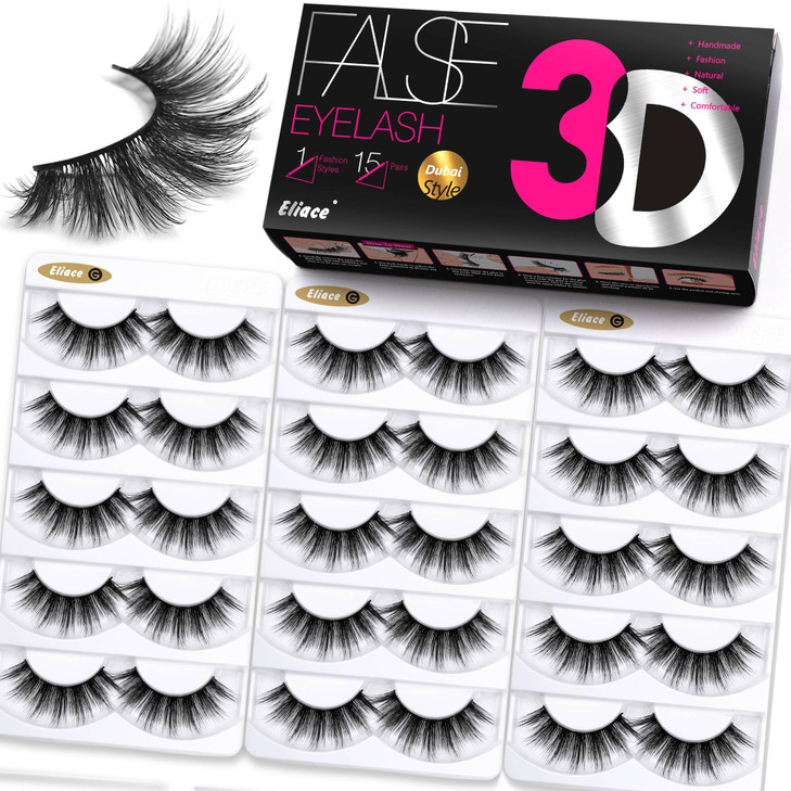 Eliace False Eyelashes Natural Look 14Mm 15 Pairs Cat Eye Lashes Wispy Strips 3D Mink Lashes Fake Eyelashes Fluffy Volume Dramatic Thick