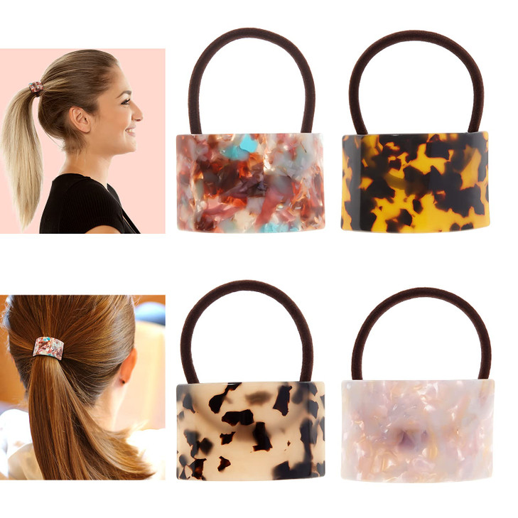Willbond 4 Pieces Tortoise Hair Ties Shell Acetate Ponytail Holder Women