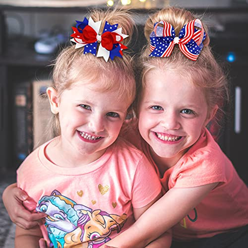 American Flag Hair Bow Clips For Girls 2 Pack Patriotic Independence Day Alligator Hair Pins Flower Hair Accessories For Fourth Of July