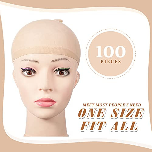 Waydress 100 Pcs Wig Caps Nylon Stocking Caps Elastic Stretchy Beige