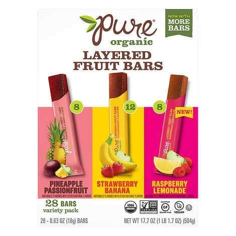 Gourmet Kitchn Pure Organic Layered Fruit Bars Variety 2 Pack 28 Bars Each 3 Different Flavors Raspberry Lemonade Strawberry Banana