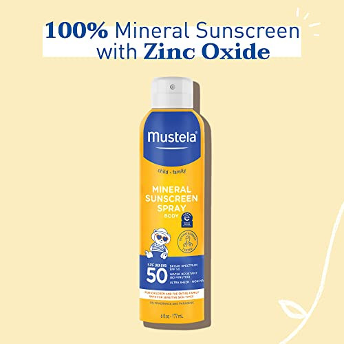 Mustela Baby Mineral Sunscreen Spray Spf 50 Broad Spectrum Body Sun Spray For Sensitive Skin Water Resistant And Fragrance Free 6 Fl.Oz