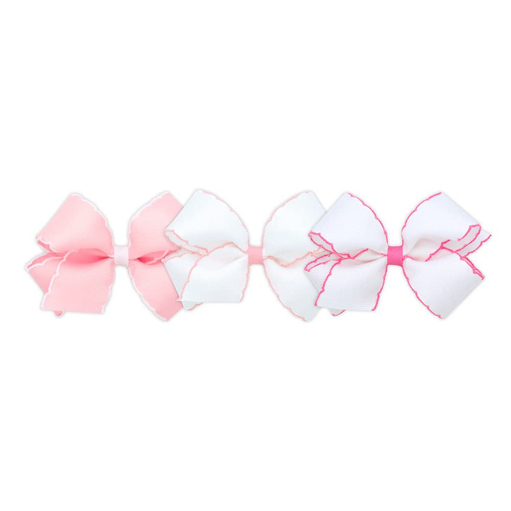 Wee Ones Girls Medium Moonstitch Grosgrain Bow 3 Pc. Variety Pack Set On Weestay No Slip Hair Clip