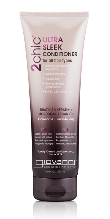 GIOVANNI 2chic Ultra-Sleek Conditioner - Brazilian Phyto-Keratin & Moroccan Argan Oil, Anti-Frizz Formula, Coconut, Shea Butter, Pro-Vitamin B5, Colo