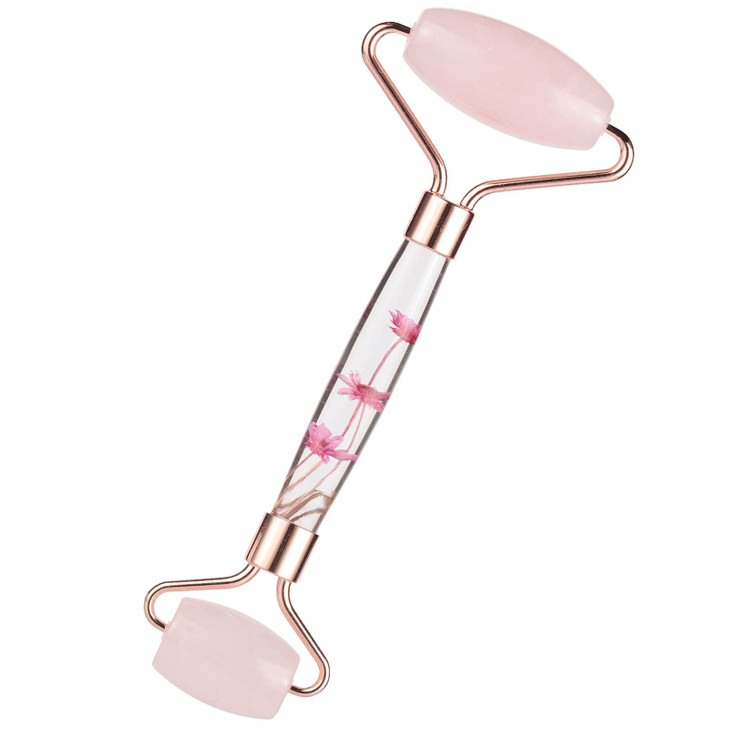 Amogeeli Rose Quartz Stone Roller For Face Beauty Massage Facial Roller For Wrinkles Puffiness