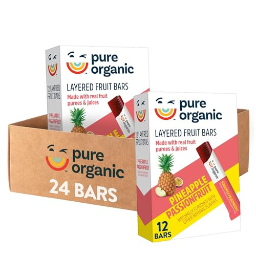 Pure Organic Layered Fruit Bars Gluten Free Vegan Fruit Snacks Pineapple Passionfruit 2 Boxes 24 Bars