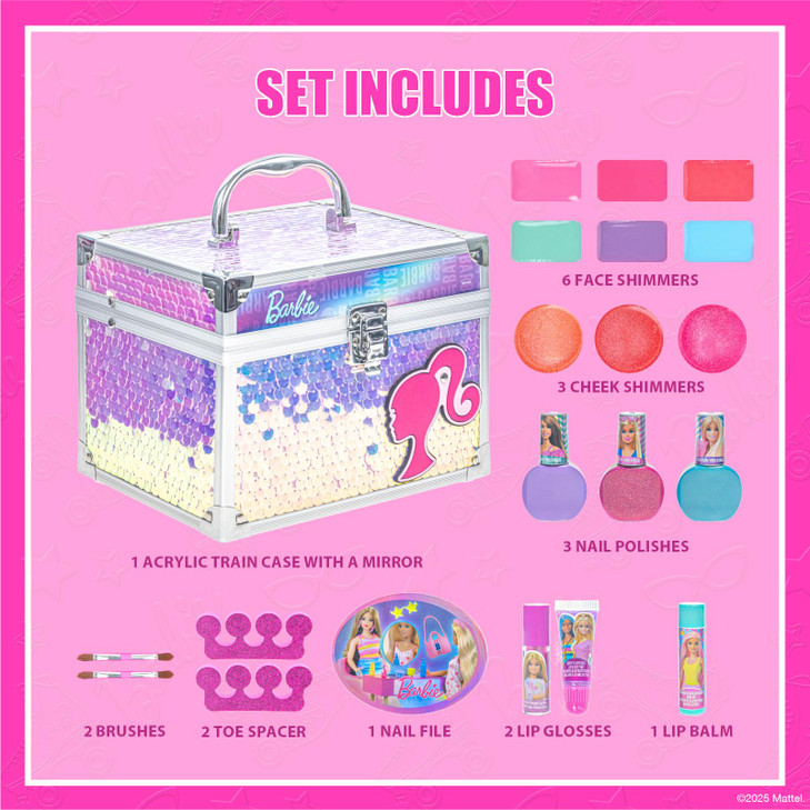 Barbie Train Case Beauty Set With Washable Makeup Ages 3 Plus