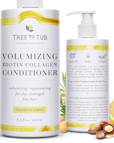 Tree To Tub Vegan Biotin And Collagen Conditioner For Dry Damaged Hair Volumizing Sulfate Free Fine Hair Thickening Conditioner For Women