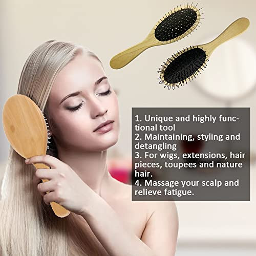 Amirce Wig Brush For Synthetic Hair Detangling Professional Wood Handle Comb Set Wb 1