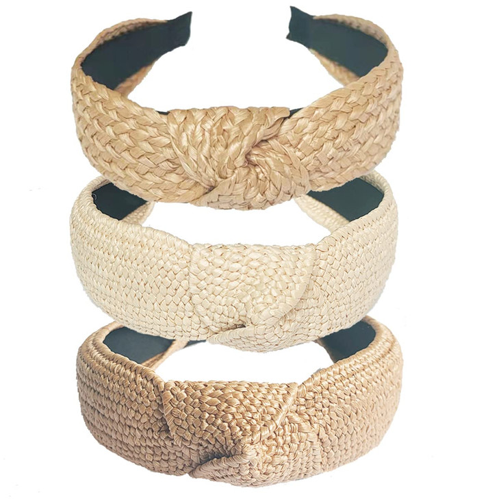 Lvyeer 3 Pack Straw Headbands Fashion Rattan Wide Head Band Boho Headband Summer Bohemian Woven Hair Head Bands Hair Band For Woman Girl