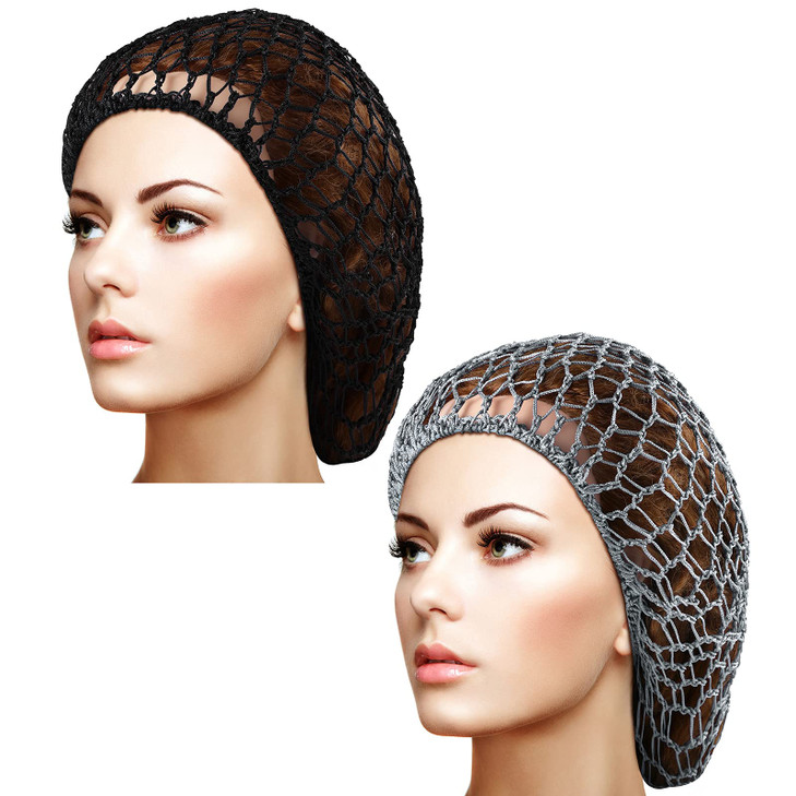 Waydress 2 Pcs Hair Nets Snood For Women Sleeping Black Gray