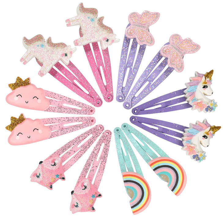 Pinksheep Unicorn Hair Clips Barrettes For Girls 6 Pairs 12 Pack Fox Rainbow Cloud Shaped Hair Pins Cute Hair Clips Metal Snap Barrettes