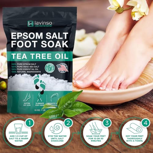 Tea Tree Oil Foot Soak With Epsom Salt Made In Usa For Toenail Health Athletes Foot Stubborn Foot Odor Softens Calluses And Soothes Sore
