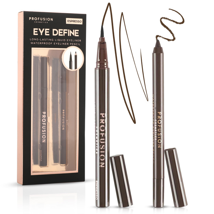 Profusion Cosmetics Espresso Eyeliner Duo Brown Waterproof Liquid Eyeliner Pen And Creamy Pencil Eyeliner Smooth Highly Pigmented Formula