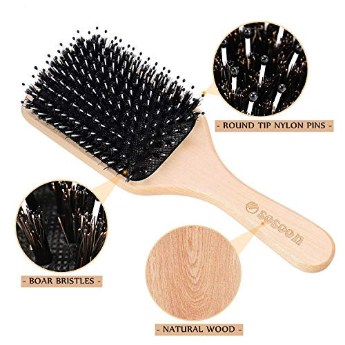 Hair Brush 2 Pack Boar Bristle Paddle Hairbrush For Women Men Kids Reducing Frizzy No More Tangle Small Travel Brush Tail Comb And Giftbox