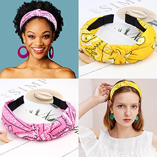 Tobatoba Knotted Paisley Hair Bandanas 10 Pack Wide Turban Headbands Vintage Boho No Slip Fashion Headbands For Women