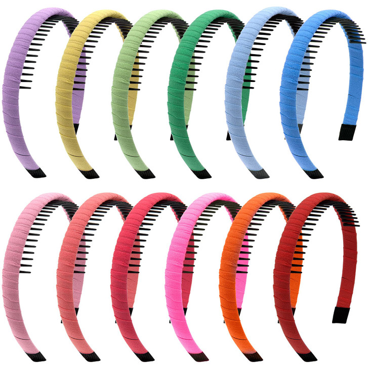 Duufin 12 Pieces Girls Headbands With Teeth Comb Headband Non Slip Colorful