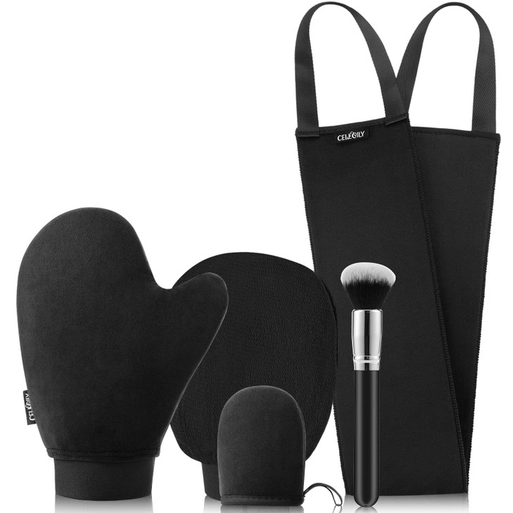 Celecily 5 In 1 Self Tanner Mitt Applicator Kit Professional Self Tanning Mitt Back Applicator Mini Mitt Brush And Exfoliator No Streaks No