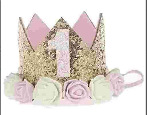 Besker 1St Baby Birthday Crown Flower Tiara Headband First Birthday Party Hat Hairbands Princess Photo Props Birthday Decorations Baby