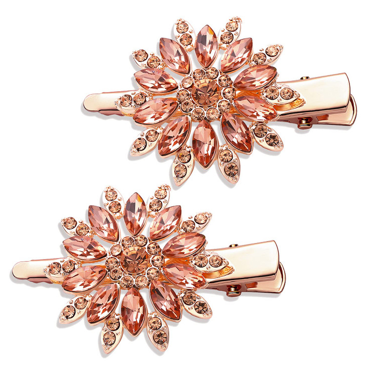 Crystal Hair Clips Large Sparkle Rhinestone Flower Design Alligator Metal Clip Non Slip Floral Duckbill Hairpins Bling French Fancy Hair