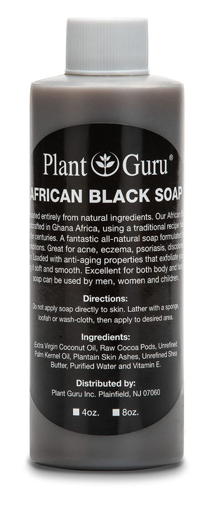 Plant Guru Raw African Black Soap Liquid 4 Fl. Oz. Pure And Natural Traditional Skincare For Face Body And Hair Handmade Cleanser For All