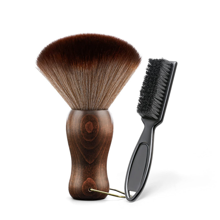 Cgbarber Barber Neck Duster Brush Wood Handle With Hook For Hair Cutting Neck Brush Plus Black Brush For All Hair Type