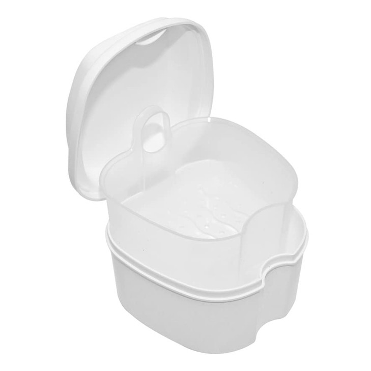 Genco Dental Denture Case Denture Box With Strainer Night Cleaner Denture Bath Box For Retainer Mouthguard False Teeth And Denture Cleaning
