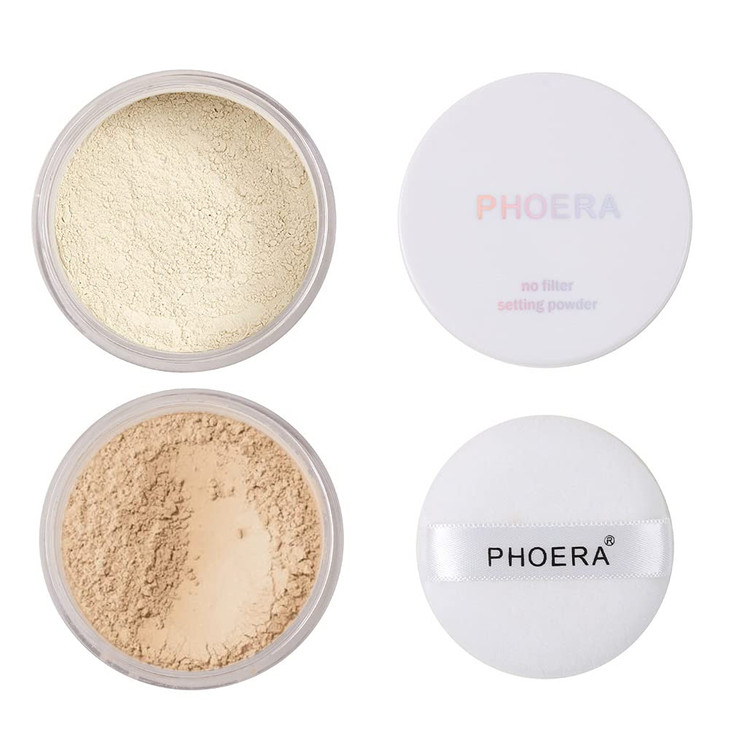 2 Pcs Phoera Setting Powder Lightweight Control Oil Brighten Skin Color Blemish Face Setting Full Coverage Loose Powder 01 Translucent And
