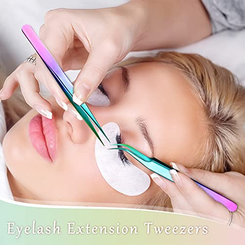 Mudder 6 Pcs Lash Tweezers High Precision Eyelash Tweezers For Lash Extension Straight And Curved Tip Stainless Steel For Volume Eyelash