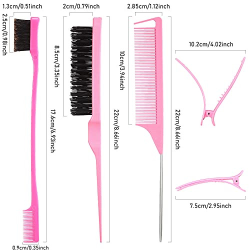Remerry 12 Pcs Hair Brush Set Rat Tail Comb Edge Teasing Pink