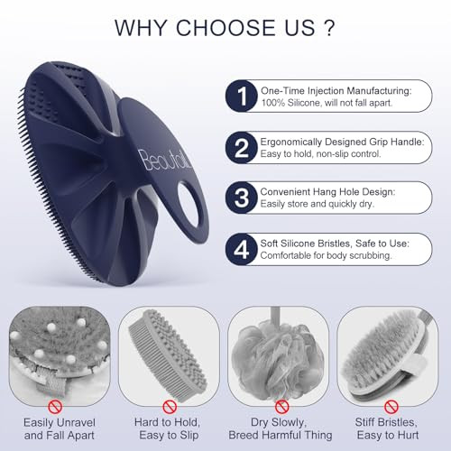 Silicone Body Scrubber Beautail Gentle Exfoliating Brush On Sensitive Skin